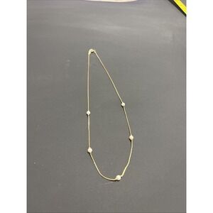 Gold Tone Pearl Station Necklace - 16" Minimalist 5-Pearl Floating Chain